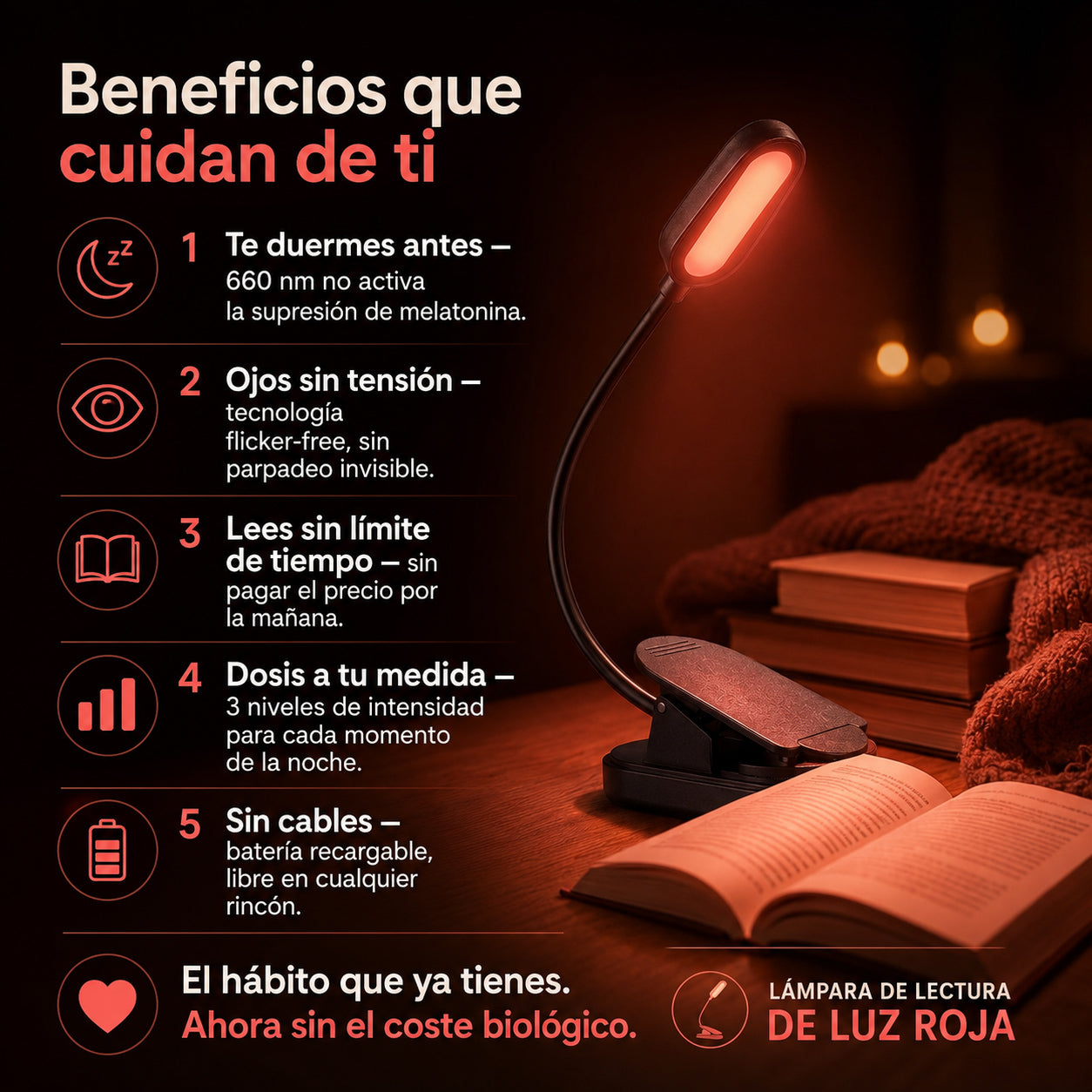 Lampara de luz roja de lectura