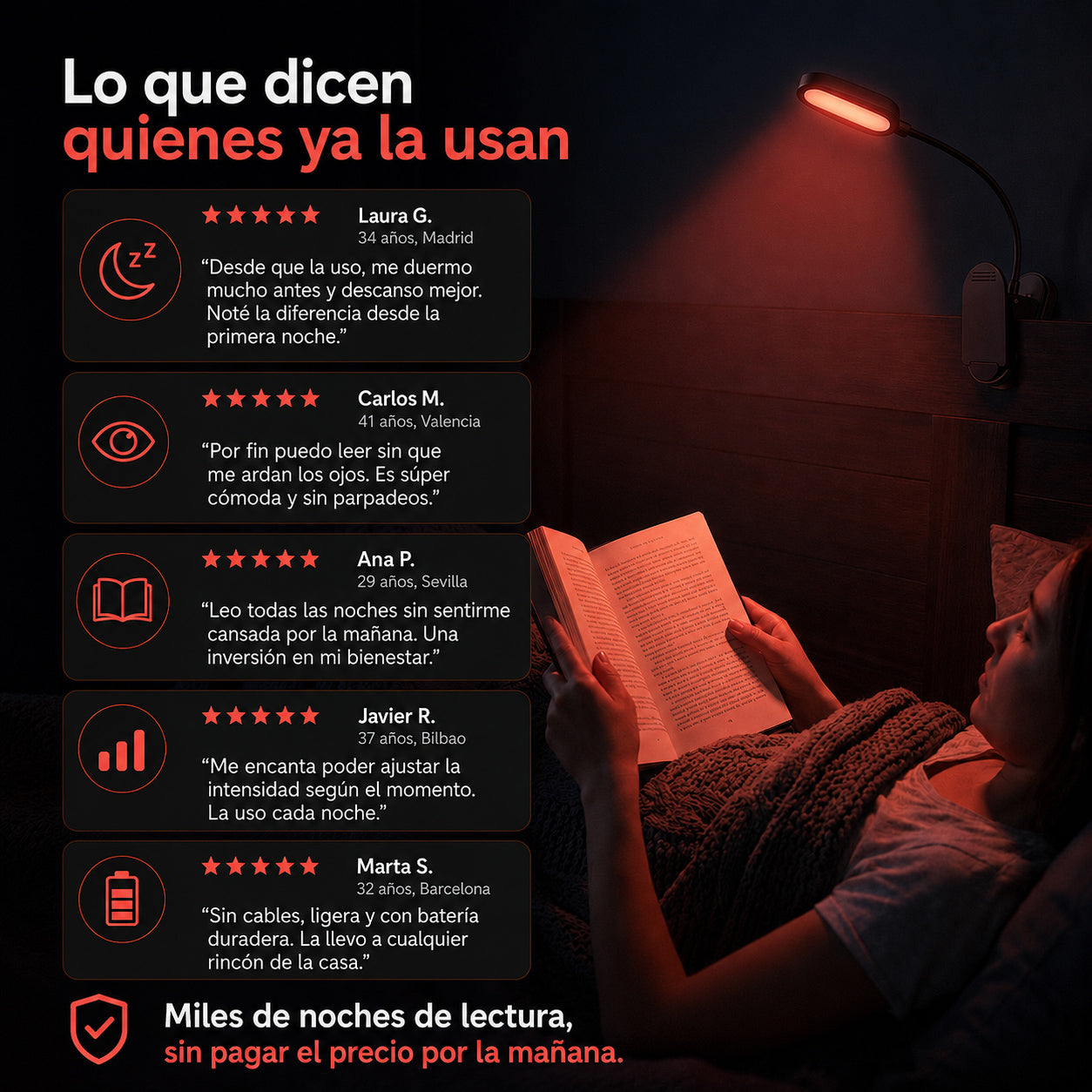 Lampara de luz roja de lectura