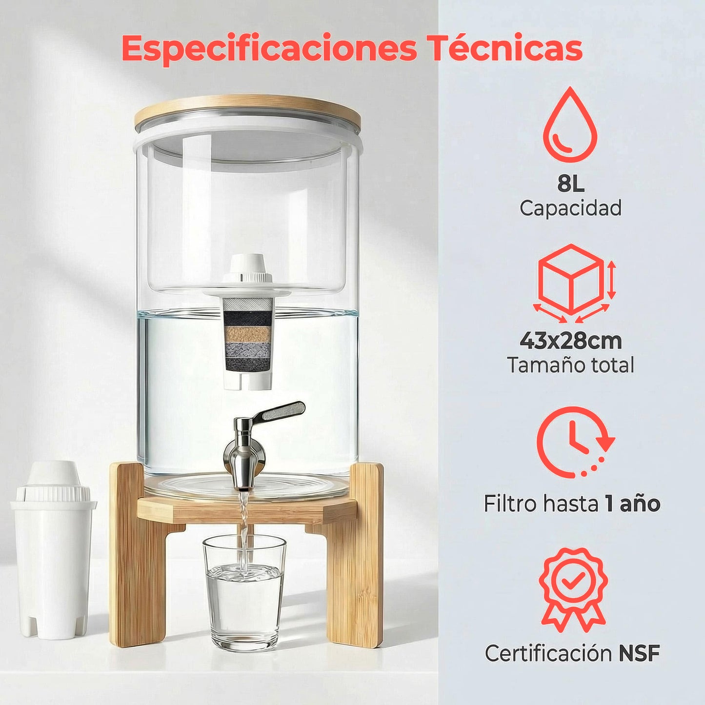 Jarra filtradora de cristal 8L.